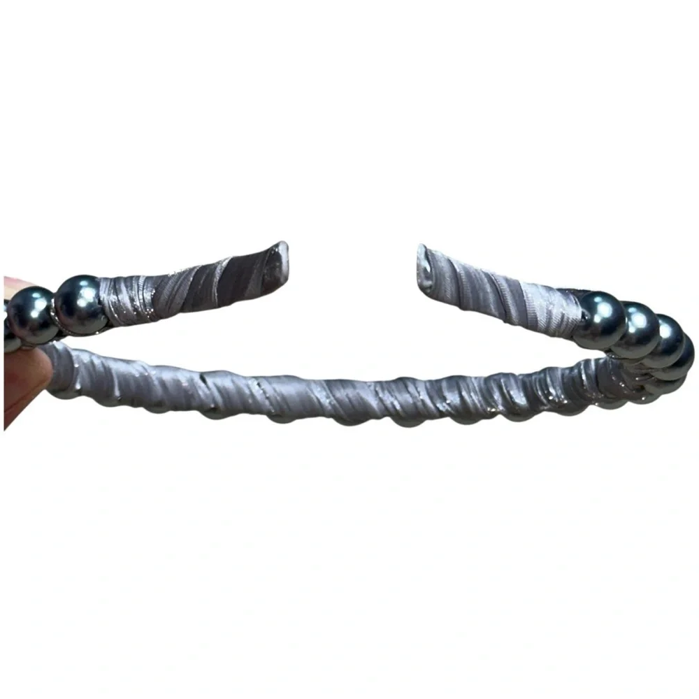 Anthropologie Silver Pearl Wrapped Ribbon Thin Headband - 1 count
